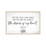 Los deseos de mi corazón - Decoración de madera para habitación infantil - Samuel 1:27 - Decoración contemporánea - Arte religioso de pared - 310339