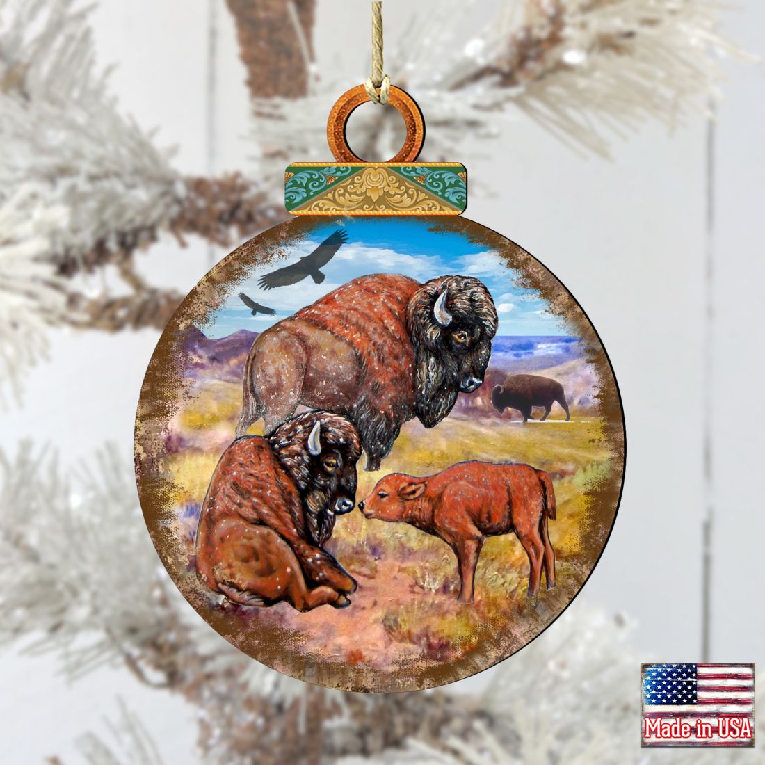 Buffalos Ball Wooden Ornaments by G. DeBrekht - Wildlife Holiday Decor - 8025218