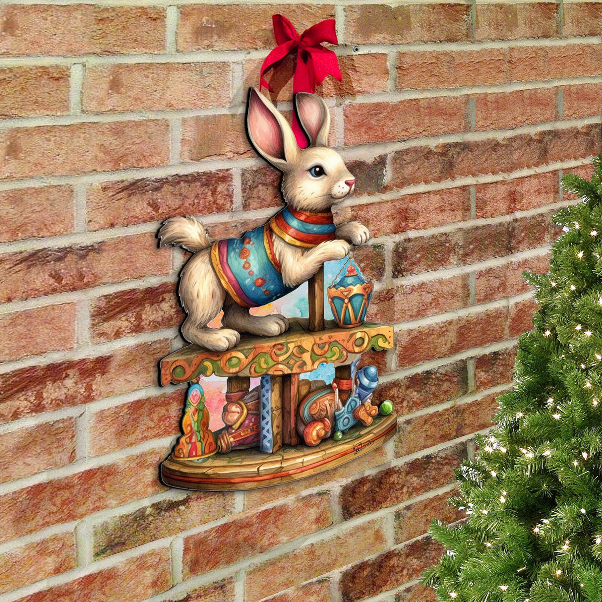 Carousel Bunny with Toys Holiday Door Decor by G. Debrekht - Christmas Decor - 8611086H