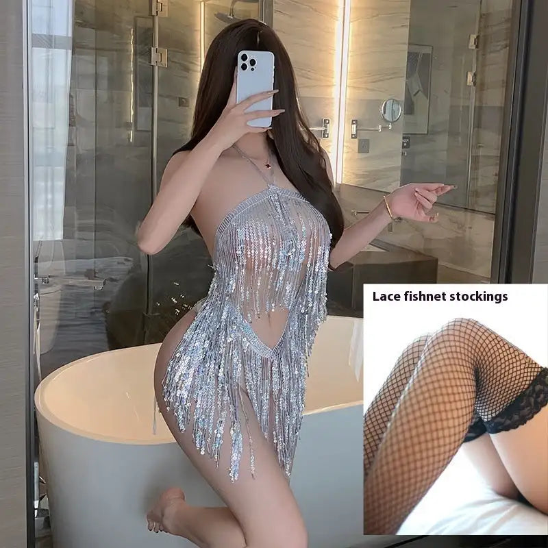 Sexy Lingerie Sexy Sequined Tassel Skirt Uniform - Lootquake