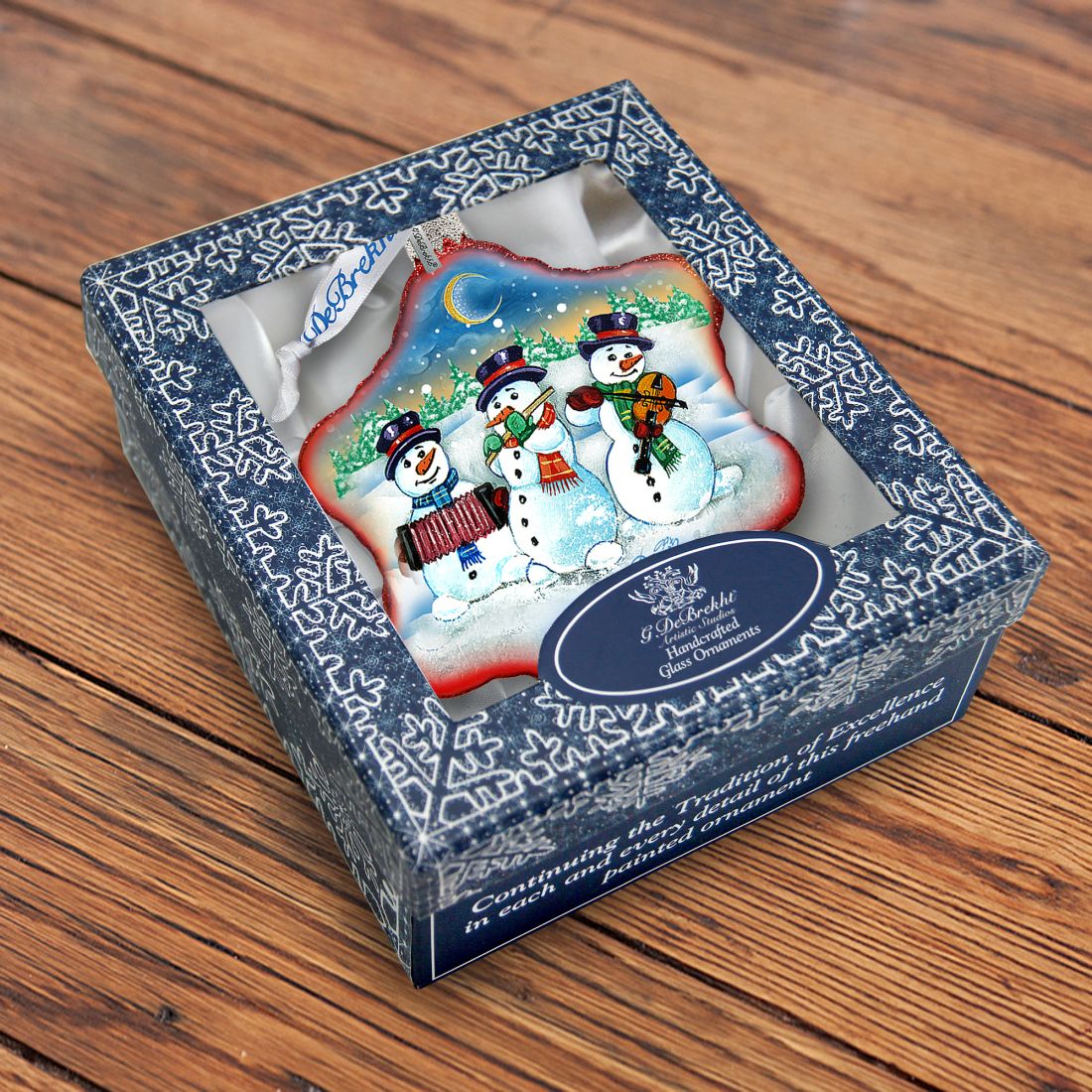 Village Celebration Snowman Snowflake Glass Ornament by G. DeBrekht - Christmas Decor - 754-013