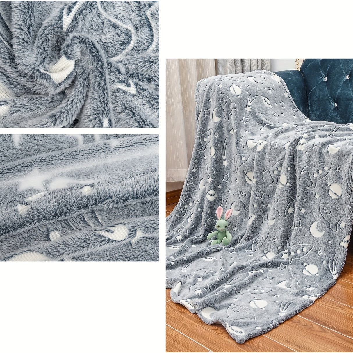 1 manta espacial vibrante que brilla en la oscuridad - Franela suave para ropa de cama infantil - Acogedora decoración para sofá cama y sala de estar con diseño de cielo estrellado - Regalo de cumpleaños perfecto para niños y niñas