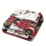 1pc Cozy Christmas Car Print Flannel Blanket - Ultra-Soft, Warm, and Lightweight Throw Blanket for Couch, Sofa, Office, Bed, Camping, and Travel - Multi-Purpose, All-Season Gift Blanket for Family and Friends with Versatile U
