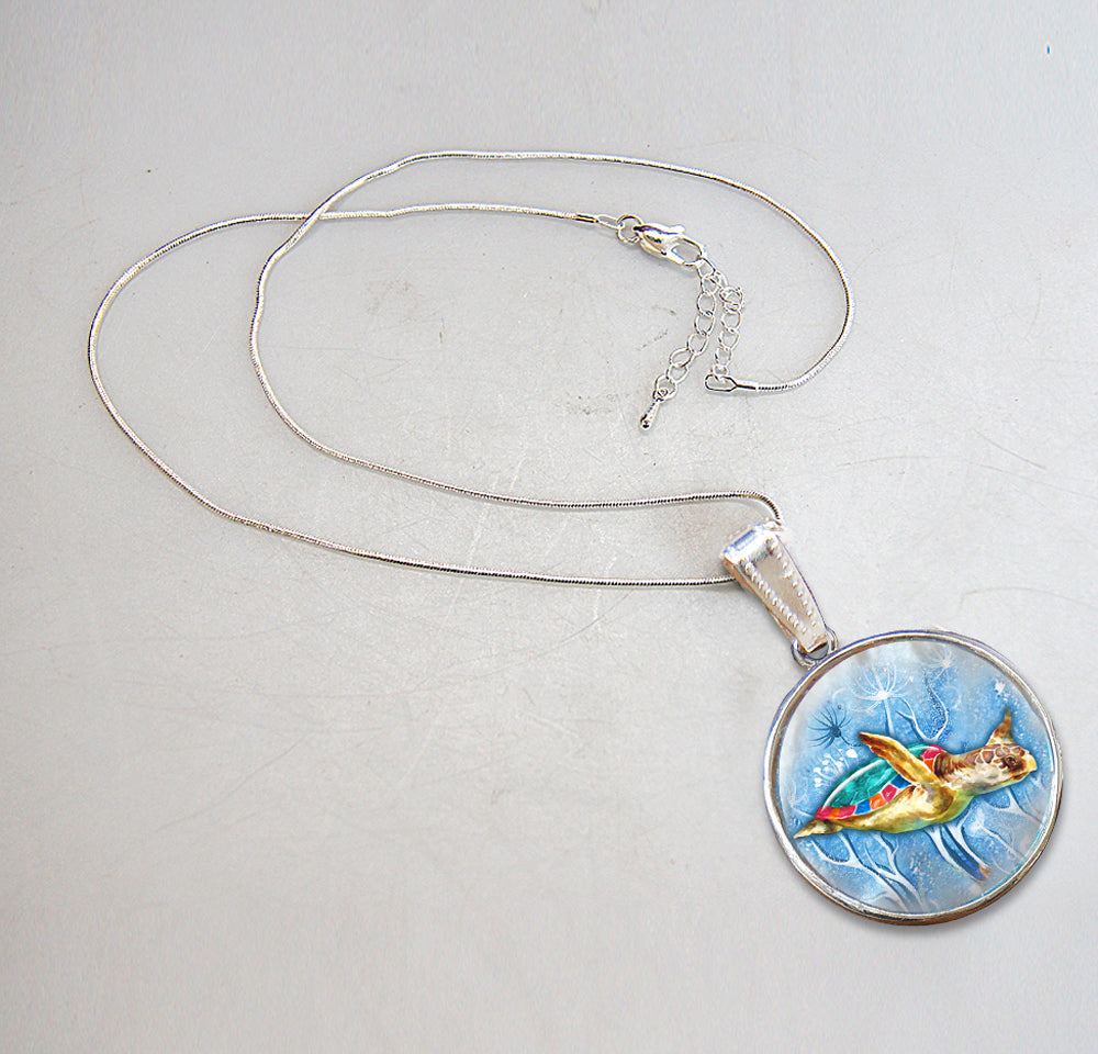 Collar con colgante de tortuga de nácar bañado en plata - 44053