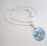 Collar con colgante de tortuga de nácar bañado en plata - 44053