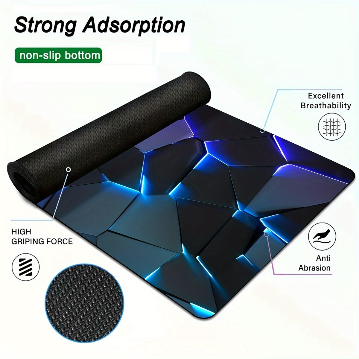 Alfombrilla de ratón para juegos duradera con un elegante diseño geométrico. Impermeable, antideslizante y lavable. Ideal para teclado y cuaderno de bocetos. Ideal para jugadores, oficina y estudio. Material de poliéster. No requiere pilas.
