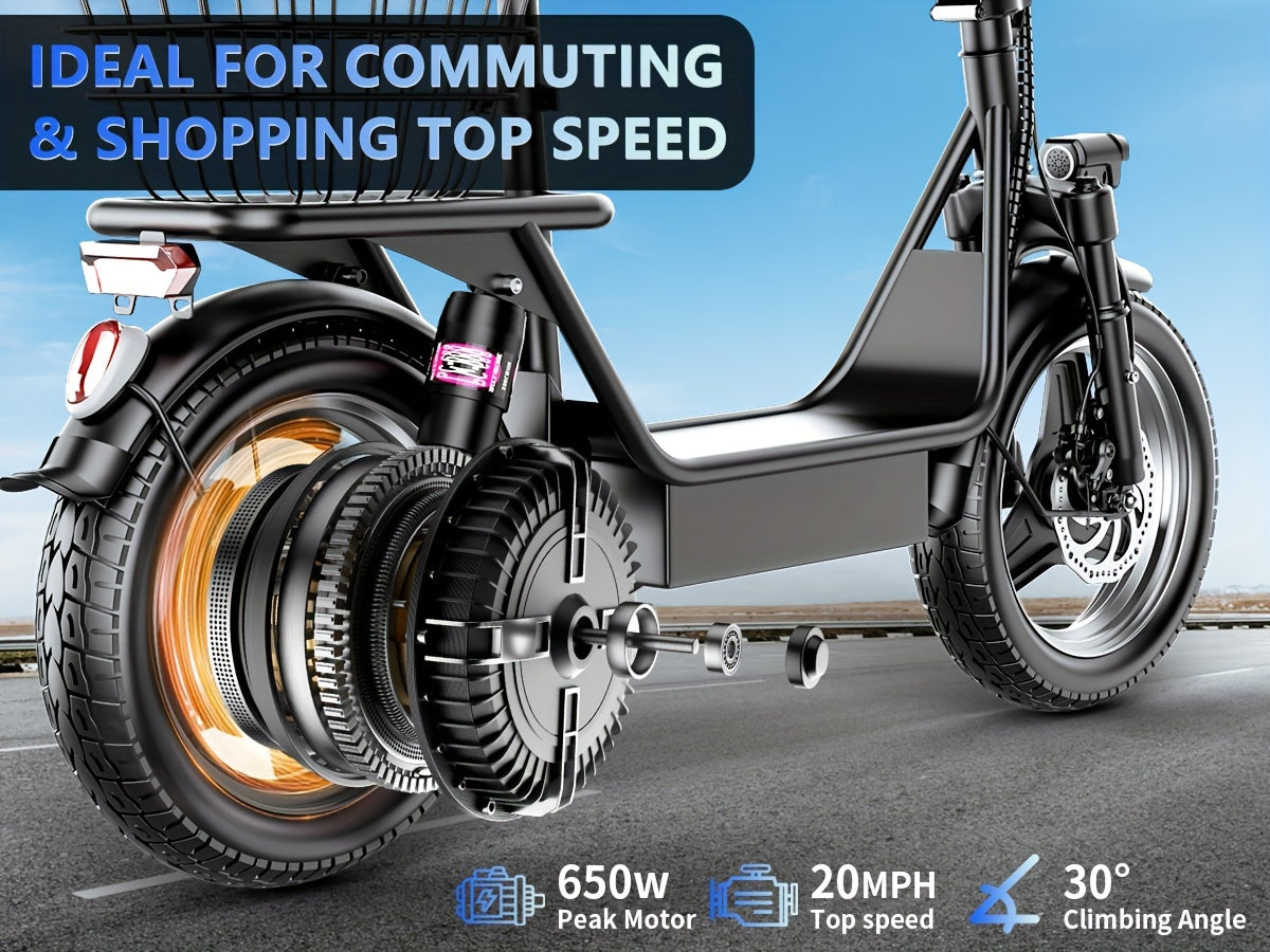 1 Black Carbon Steel Electric Scooter with Intelligent Display, 500W Motor, 14" Tires, 36V 13AH Removable Battery, 35 Miles Range, Foldable Design, Dual Suspension, Rear Brake for Adults - Perfect for Urban Commuting and Holi