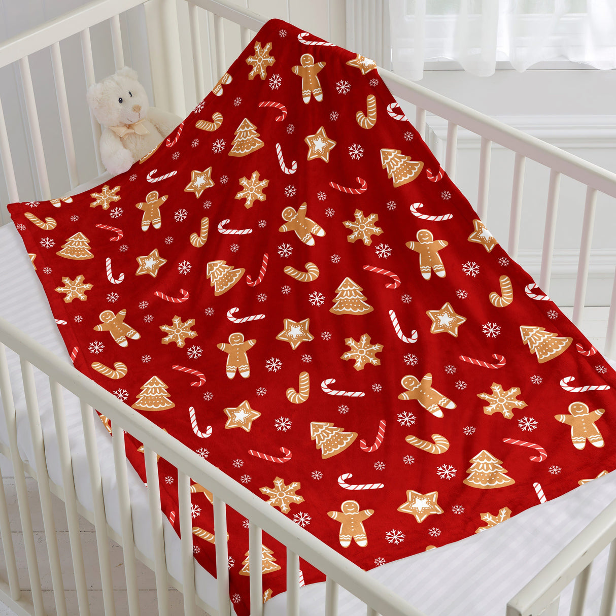 Couverture de Noël, bonhomme en pain d'épices rouge, plaid doux et chaud pour canapé, bureau, lit, camping, voyage, cadeau polyvalent pour toutes les saisons.