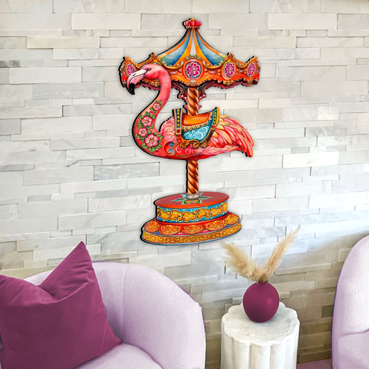 Pink Flamingo Carousel Holiday Door Decor by G. Debrekht - Love Kids Family Decor - 8652752H