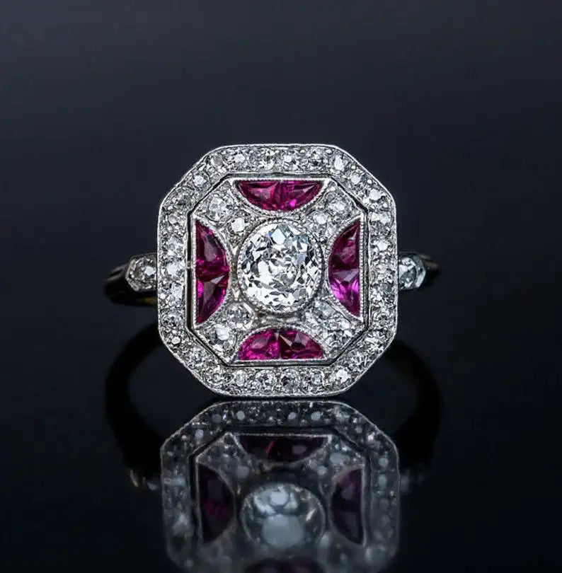 New Copper Inlaid Zircon Rose Red Rose Gold Two-tone Women's Ring - Lootquake