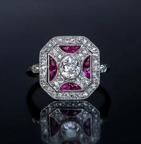 New Copper Inlaid Zircon Rose Red Rose Gold Two-tone Women's Ring - Lootquake