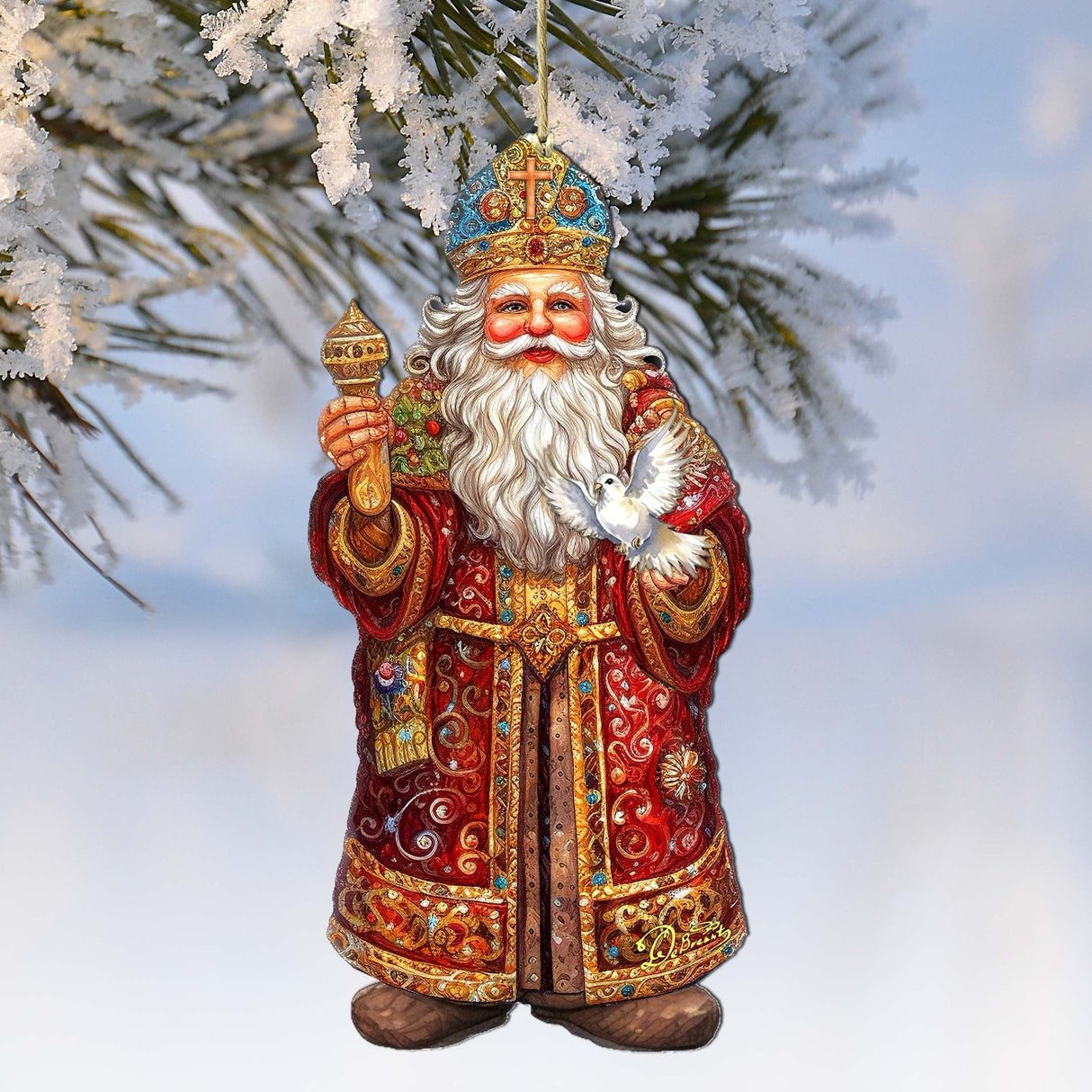Santa's Dove of Hope Wooden Ornaments by G. Debrekht - Christmas Santa Snowman Decor - 8691416