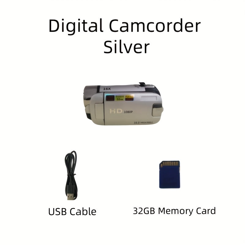1080P Portable Digital Camcorder, Rotate Screen Digital Camera With Rechargeable Battery And 32G Memory Card Support Selfie, Suitable For Travel Photograph And Friend Gathering And Growth Recording