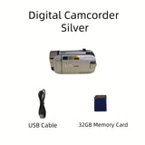 1080P Portable Digital Camcorder, Rotate Screen Digital Camera With Rechargeable Battery And 32G Memory Card Support Selfie, Suitable For Travel Photograph And Friend Gathering And Growth Recording