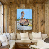 Arte mural costero de madera de pelícano Spengler de Nature Wonders - Decoración costera de vida marina - 95325B