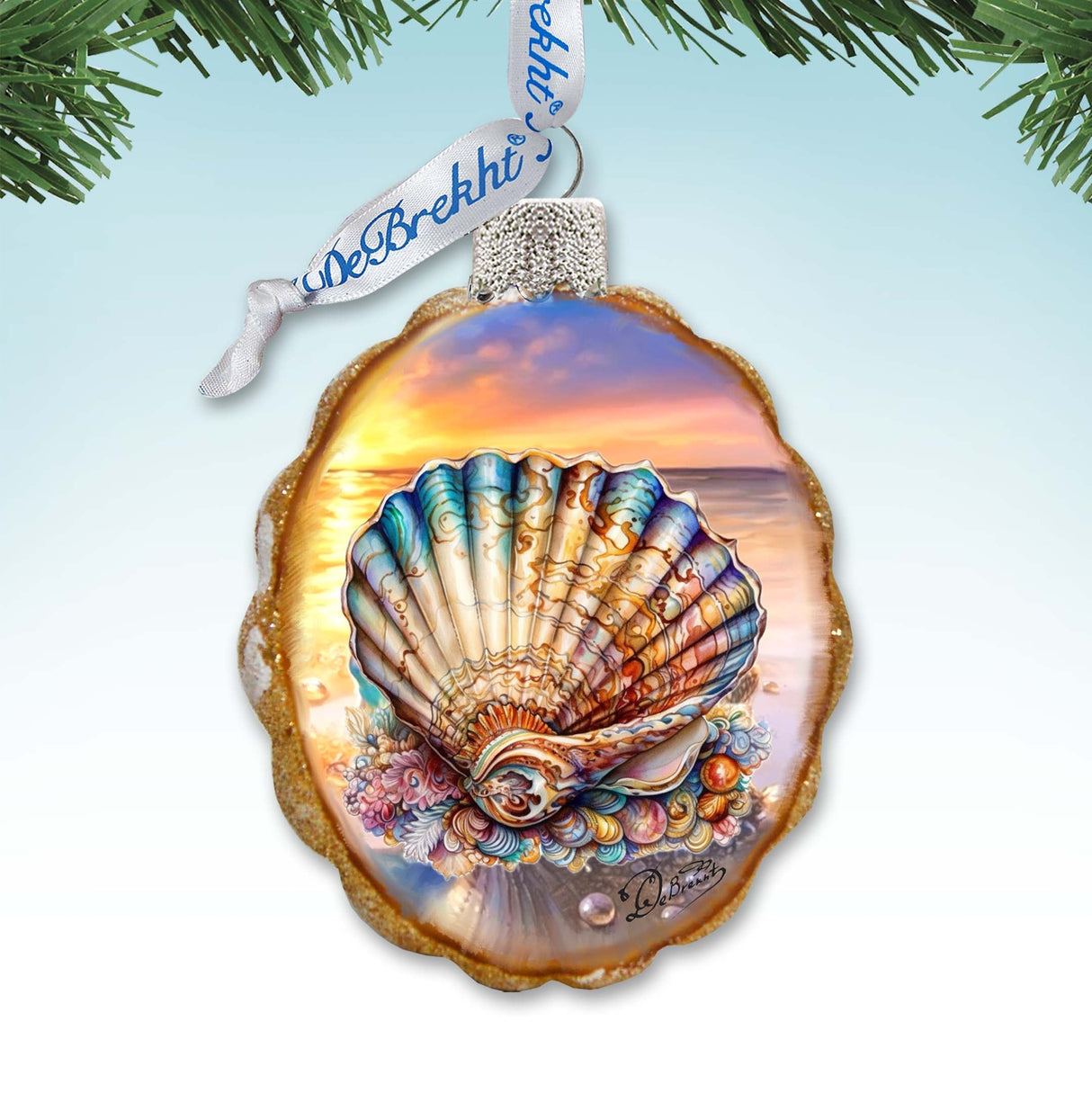 Adornos navideños de cristal - Adornos de concha de mar de G. Debrekht - Decoración navideña costera - 777397
