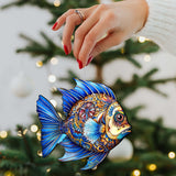 Coastal Christmas Ornaments - Aquamarine Aqua Fish Wooden Ornaments by G. Debrekht Coastal Holiday Decor - 8688306