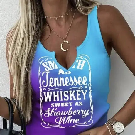 Ladies' Colorful Gradient Letter Print V-neck Casual Versatile Fashion Vest - Lootquake