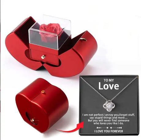 Fashion Jewelry Box Red Apple Christmas Gift Necklace Eternal Rose For Girl Mother's Day Valentine's Day Gifts With Artificial Flower Rose Flower Jewelry Box - Lootquake