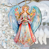 Blue Floral Angel Wooden Ornaments by G. DeBrekht Nativity Holiday Decor - 8611024