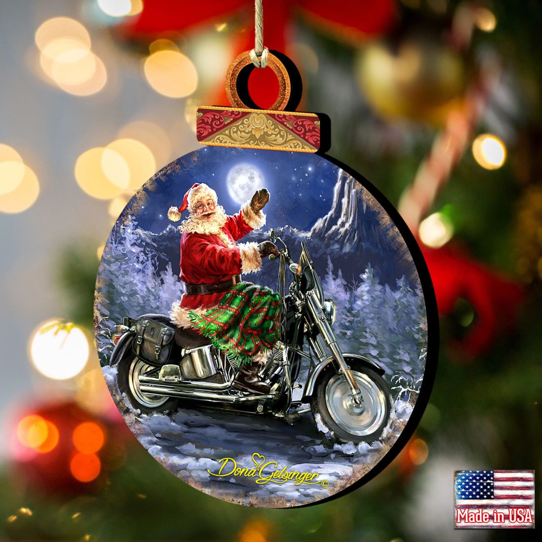 Santa Motorcycle Rider Wooden Ornaments by Gelsinger - Christmas Santa Snowman Decor - 8021029-1553