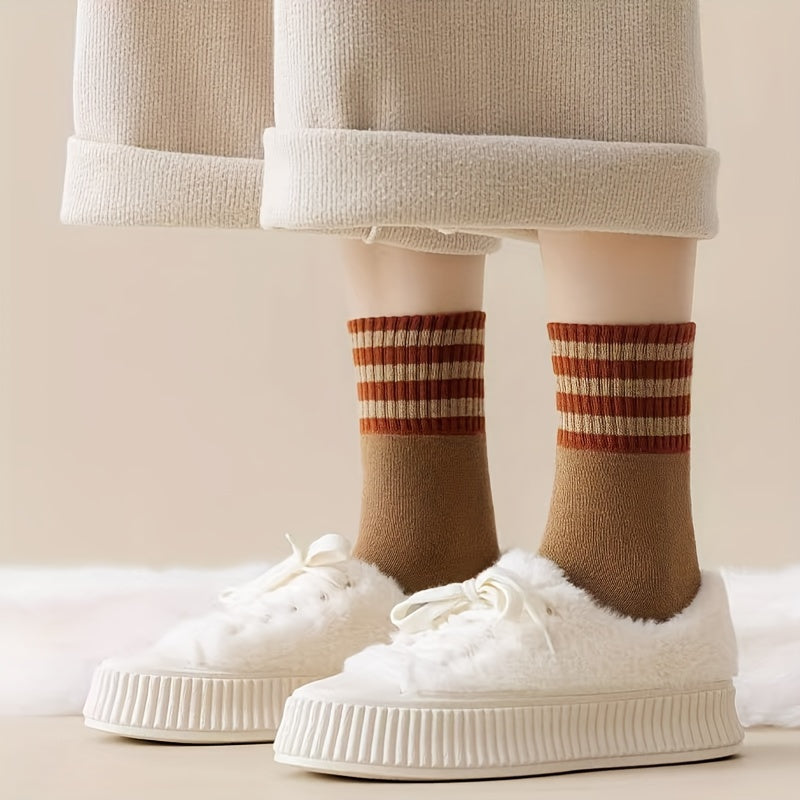 5/10 pares de calcetines a rayas, calcetines de tubo medio cómodos y cálidos, medias y calcetas para mujer