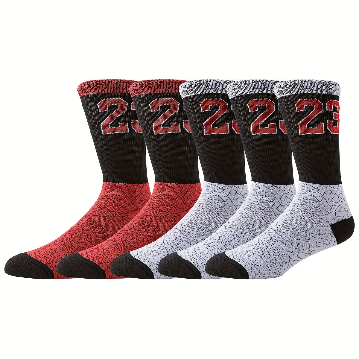 Lot de 5/3/1 paires de chaussettes de basket-ball numéro 23 pour homme, absorbant les chocs, confortables et respirantes, mi-mollet, pour l'extérieur