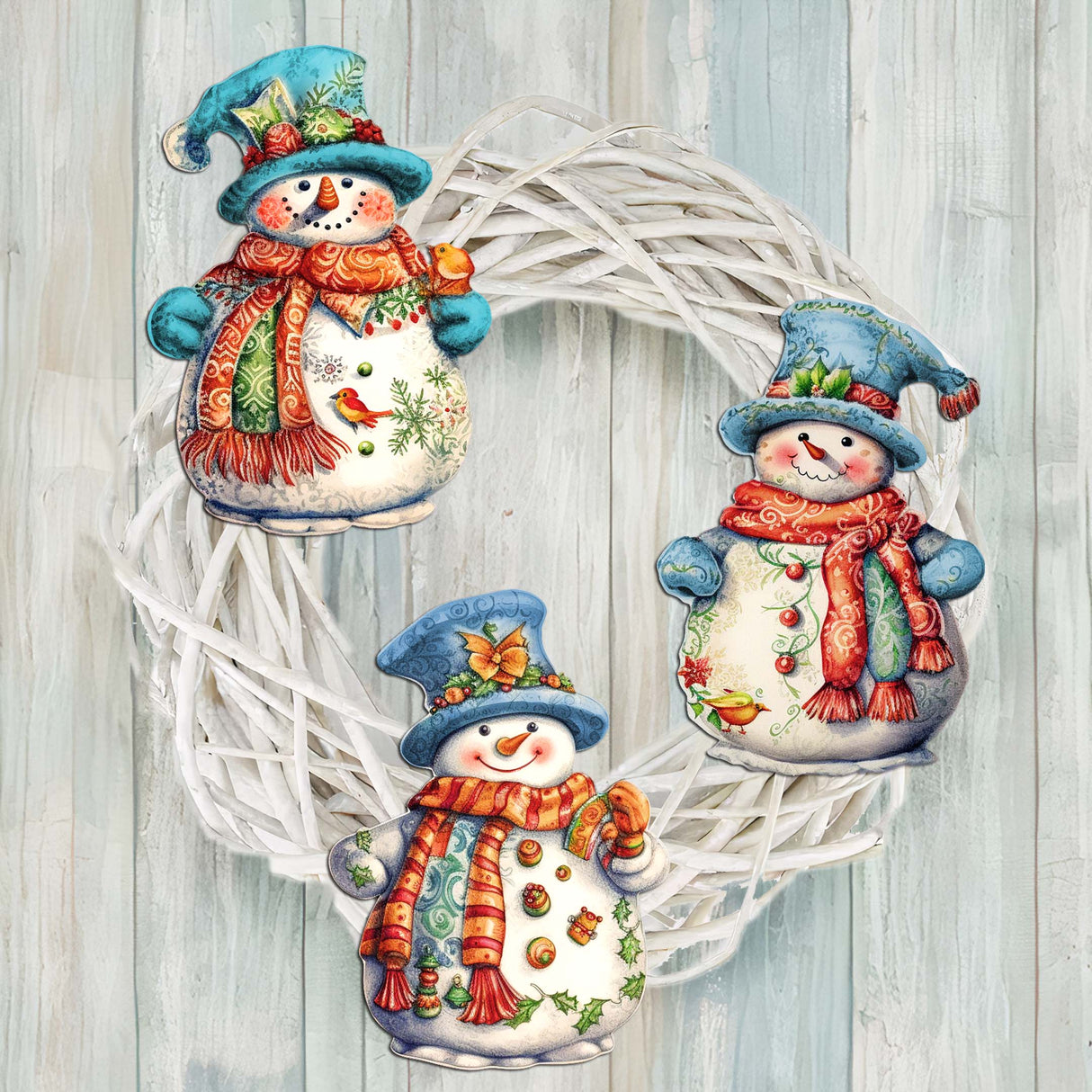 Snowman Decorative Wooden Clip-on Ornaments Set of 3 by G. Debrekht - Christmas Decor - 8091023C-S3