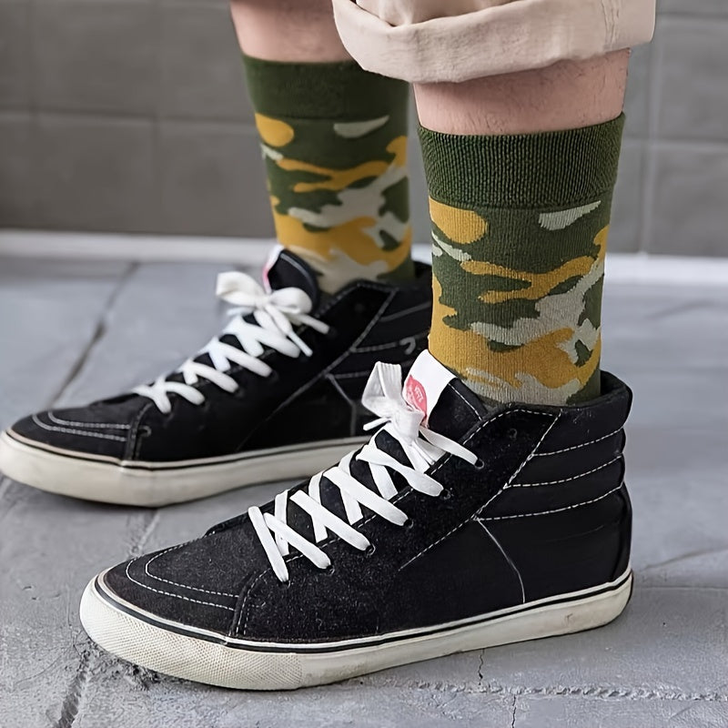 5 pares de calcetines de camuflaje de media pantorrilla para hombre, otoño e invierno