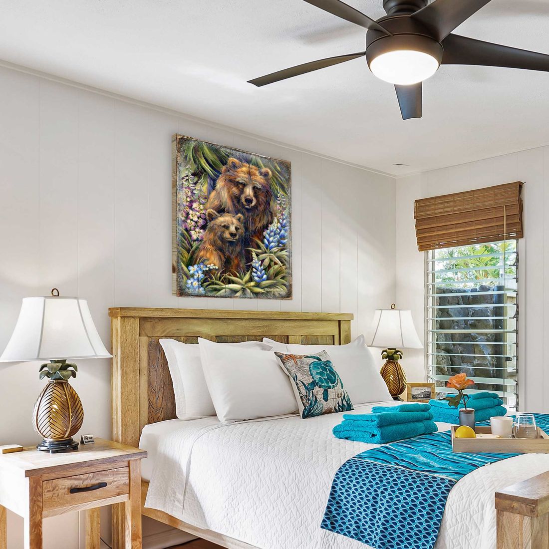 Grin &amp; Bear it - Arte mural de madera de madre y cachorro oso grizzly de J. Bergsma - Decoración de vida silvestre - 8592947BP-JB