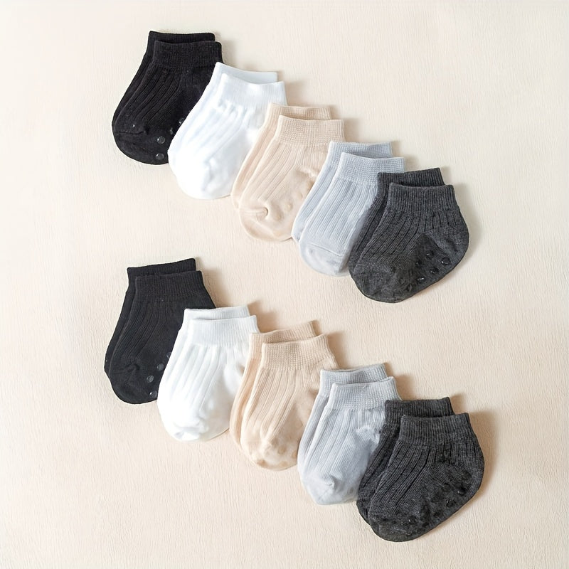 10 Pairs Of Baby Boy's Solid No Show Socks, Comfy Breathable Casual Soft Elastic Socks For Babies Indoor Outdoor Activities