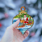 Coastal Christmas Decor - Surfing with Santa Wooden Ornaments by G.Debrekht Coastal Holiday Decor - 8688309