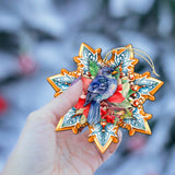 Blue Bird Snowflake Wooden Ornaments by G. Debrekht - Nature Wildlife Decor - 8688410