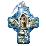 Adorno de cristal con forma de cruz con icono de casa de pájaros de invierno de D. Gelsinger - Decoración navideña - 758-022-DG