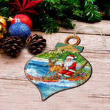 Coastal Christmas Decor - Surfing with Santa Wooden Ornaments by G.Debrekht Coastal Holiday Decor - 8688309