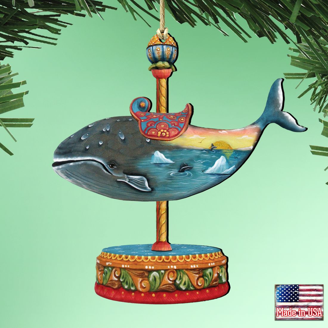 Carousel Whale Christmas Wooden Ornaments by G. DeBrekht - Carousel Holiday Decor - 8114037
