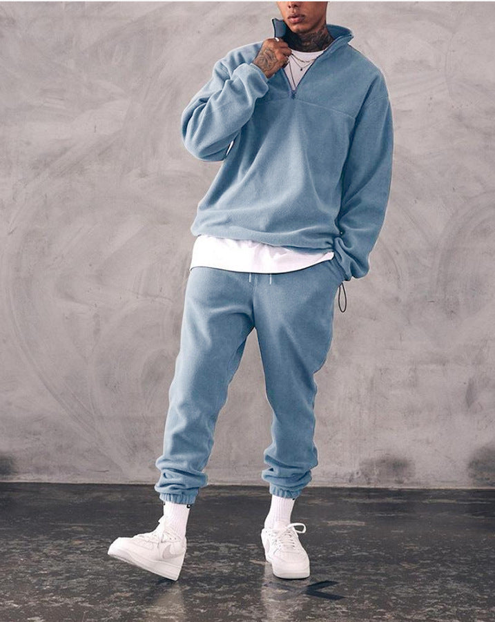 Casual Stand Collar Thickened Long-sleeved T-shirt Loose-fitting  Pullover Men's Suit - Lootquake