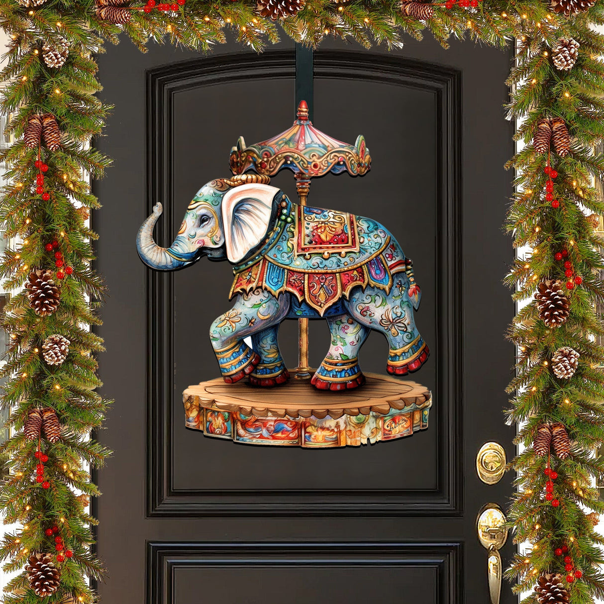 Carousel Elephant Holiday Door Decor  by G. Debrekht - Christmas Decor - 8611029-2H