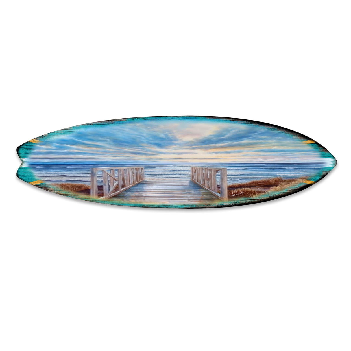 Tabla de surf de muelle de madera, arte mural costero de G. DeBrekht - Decoración navideña costera - 8490116HS