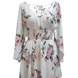 Ladies' Floral Print Waist With Ruffled Edges, Big V-neck, Sexy Asymmetrical Hem, Elegant Seaside Vacation Style Short Dress - Lootquake
