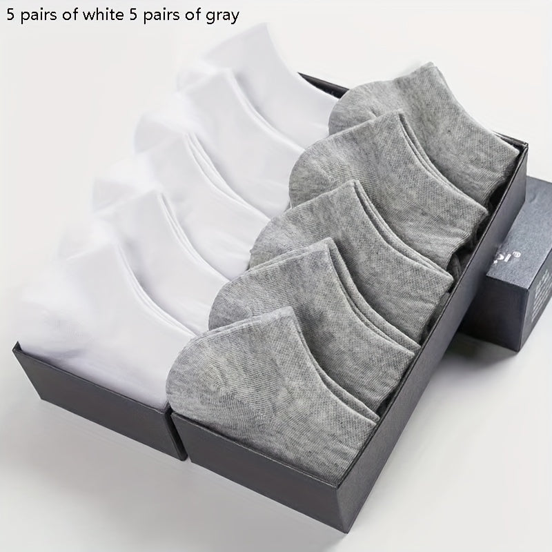 5/10/12 pares de calcetines tobilleros lisos para hombre, cómodos, transpirables, suaves y absorbentes del sudor, ideales para exteriores.