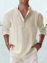 Men's Linen Stand-up Collar Long Sleeve T-shirt Loose Undershirt - Lootquake