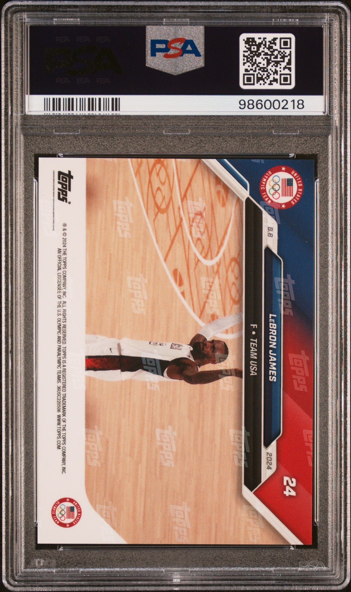 Tarjeta de baloncesto LeBron James n.° 24 de los Juegos Olímpicos Topps Now 2024, PSA 10 Gem Mint