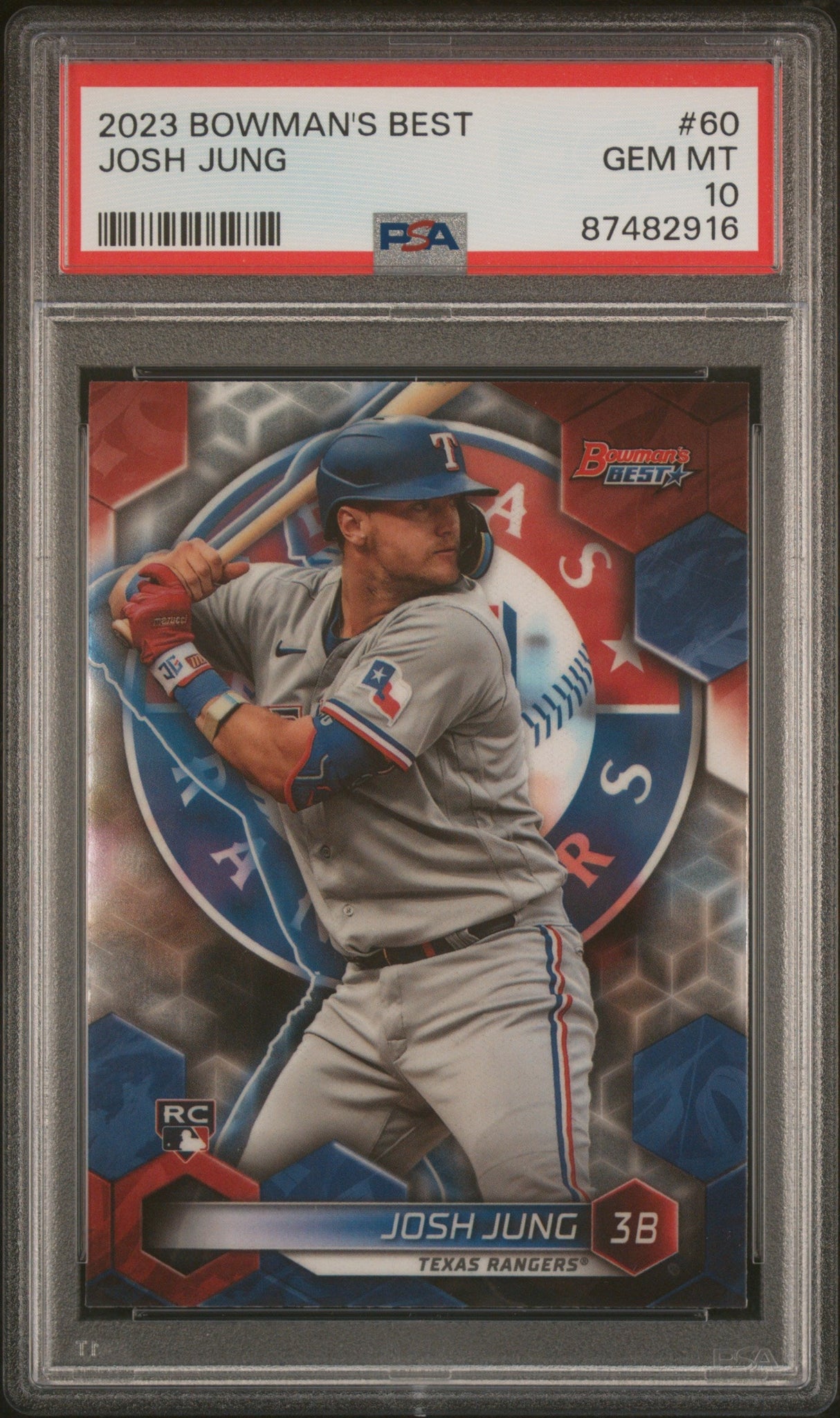 Tarjeta de béisbol Topps Bowmans Best Josh Jung #60 Rookie RC de 2023, PSA 10 Gem Mint