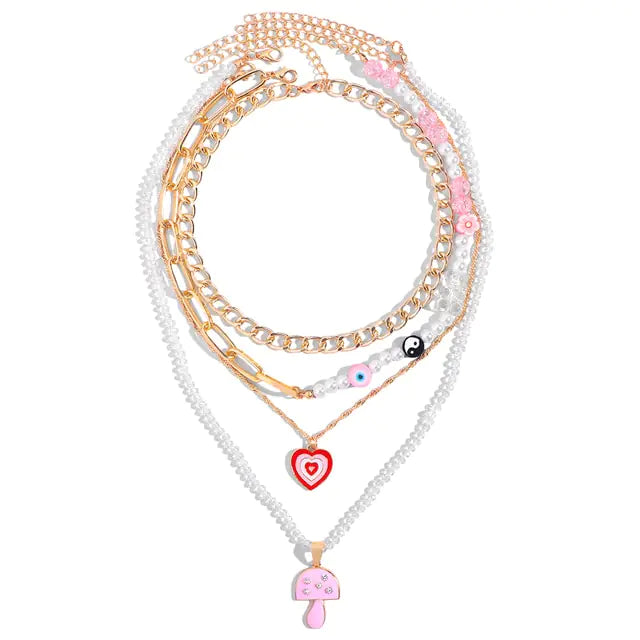Multi-layer Pink Heart Crystal Pendant Necklaces - Lootquake