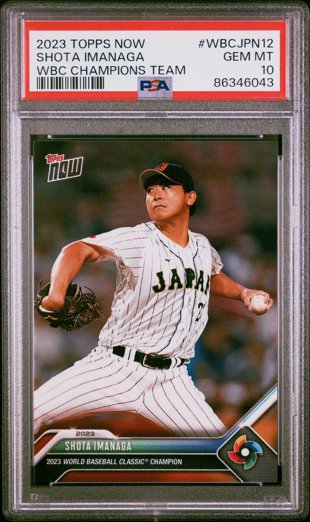 Tarjeta de béisbol RC de novato del equipo de campeones del WBC, clasificada 2023 Topps Now Shota Imanaga #WBCJPN12, PSA 10 Gem Mint