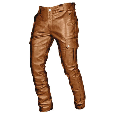 Generic Mens Steampunk Stretchy Faux Leather Pants Slim Fit Motorcycle Biker Goth Pants Fashion Punk Retro Hip Hop Trousers Clubwear Brown Large - Lootquake