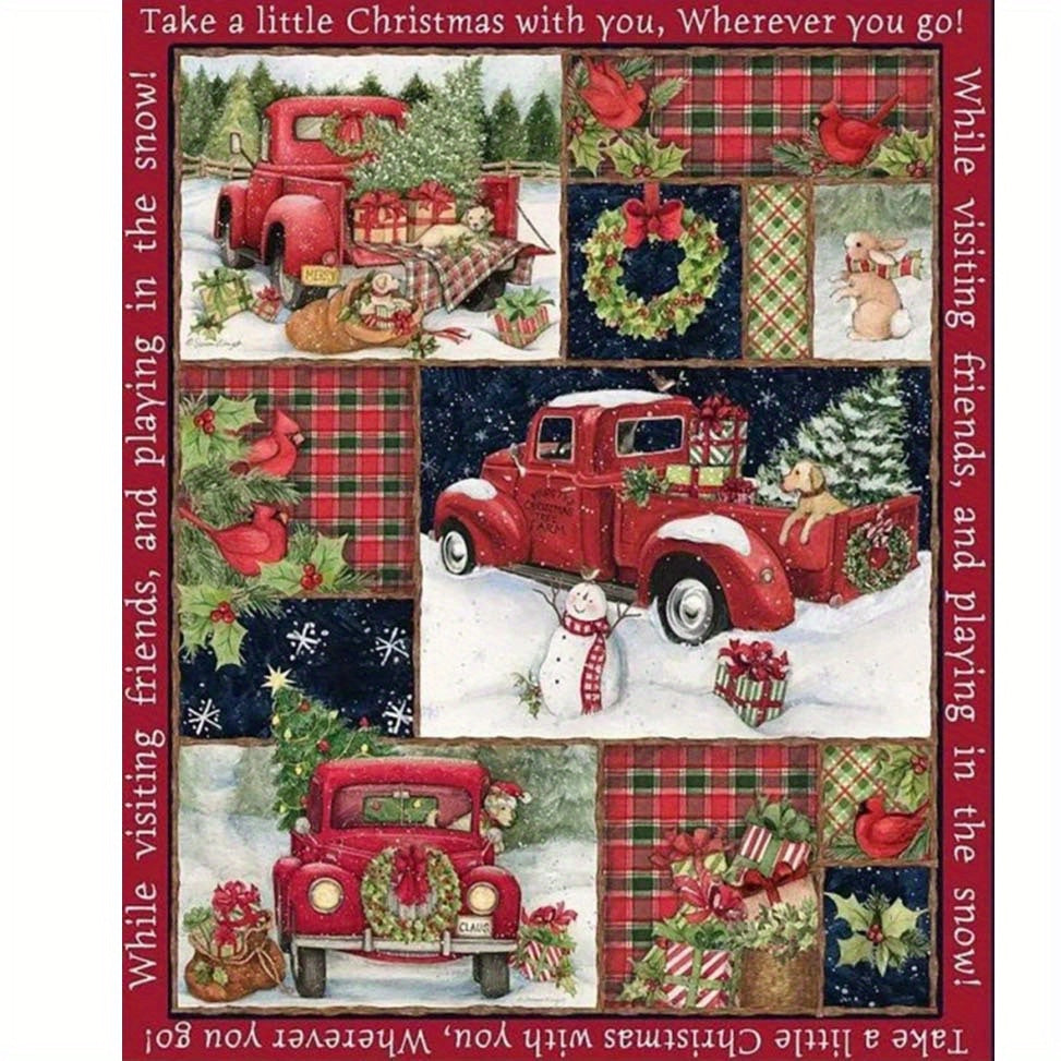 1pc Cozy Christmas Car Print Flannel Blanket - Ultra-Soft, Warm, and Lightweight Throw Blanket for Couch, Sofa, Office, Bed, Camping, and Travel - Multi-Purpose, All-Season Gift Blanket for Family and Friends with Versatile U