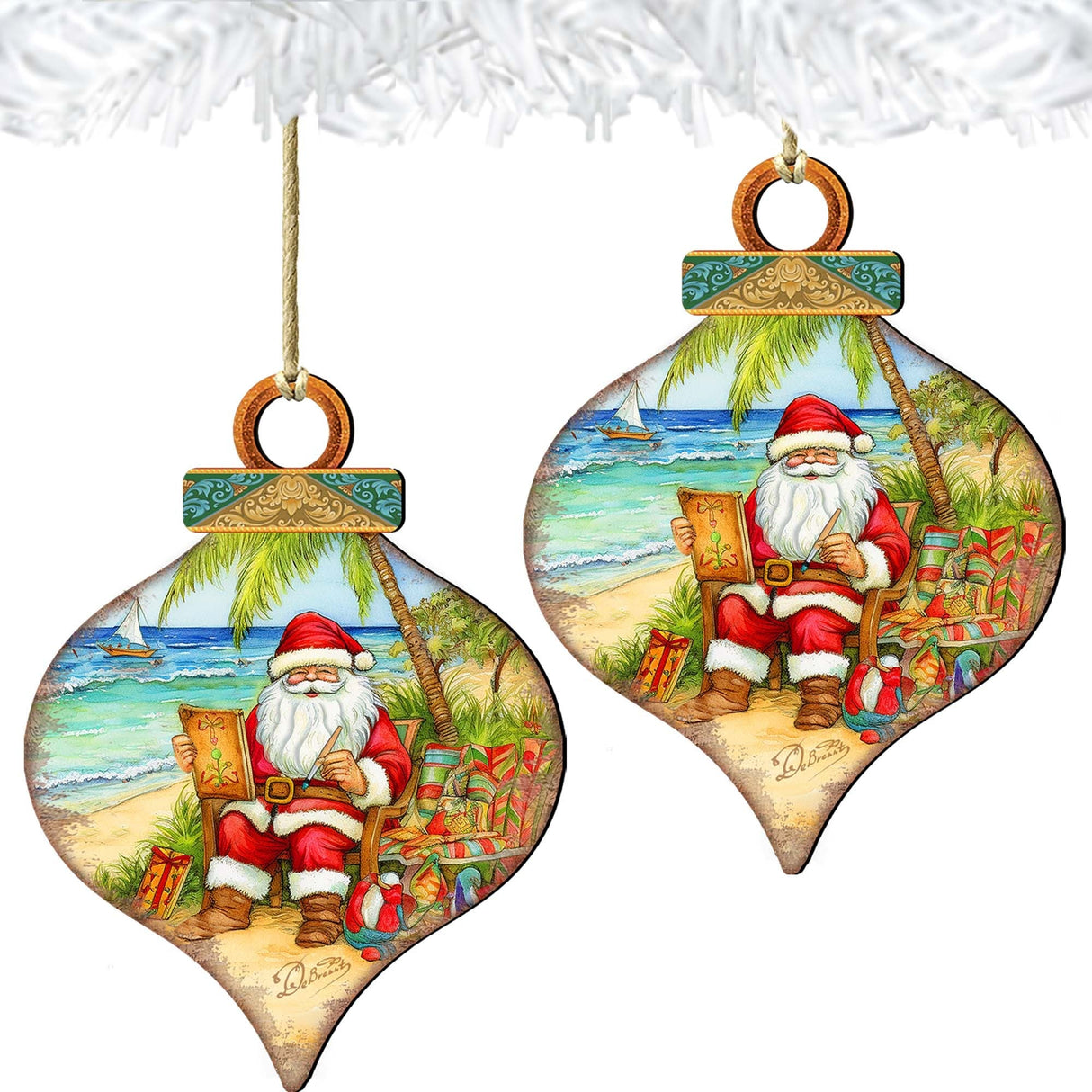 Beach Themed Ornaments - Santa's Artistry Wooden Ornaments by G. Debrekht Coastal Holiday Decor - 8688184