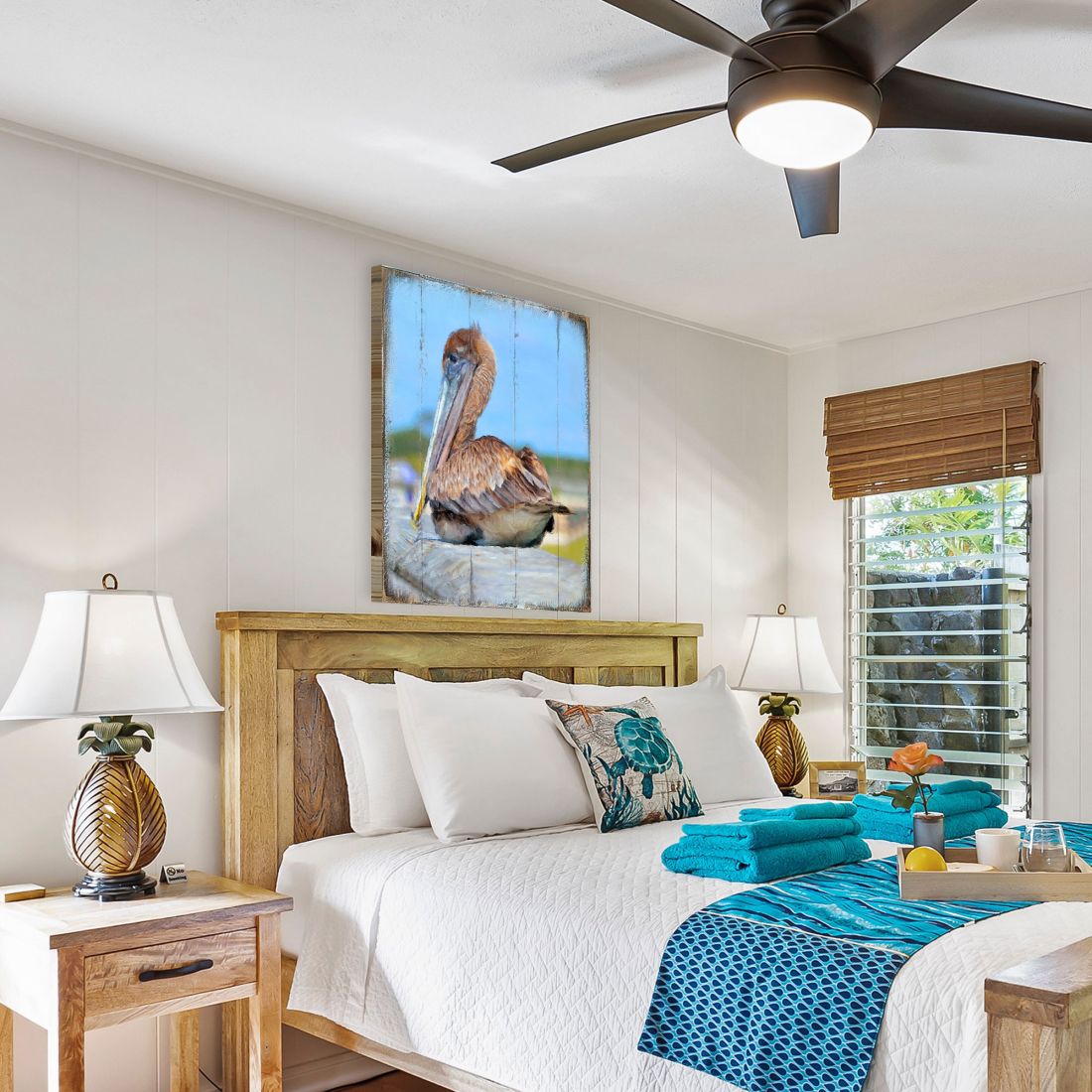 Arte mural costero de madera de pelícano Spengler de Nature Wonders - Decoración costera de vida marina - 95325B